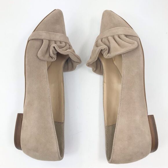 Sole Society KAMBER Tan Suede Leather Ruffle Pointed Toe Slip On Ballet Flat NEW - Picture 7 of 16